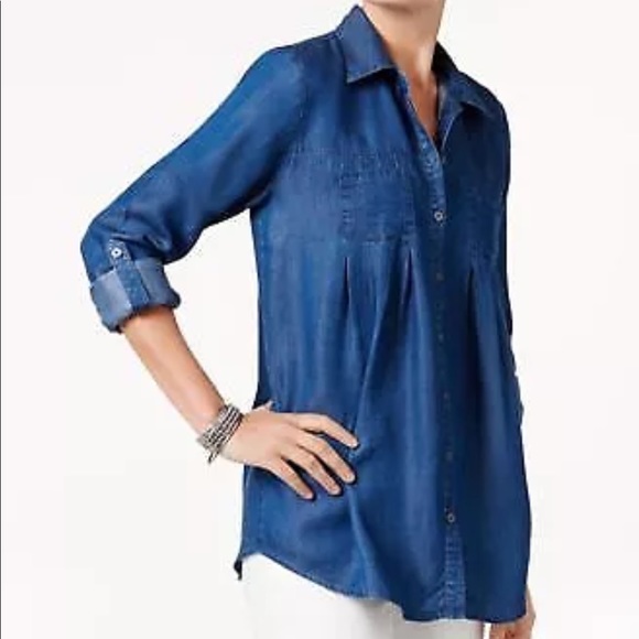 Style & Co. Tops - Style & Co Denim Rinse 3/4 Roll Up Shirt L NWT